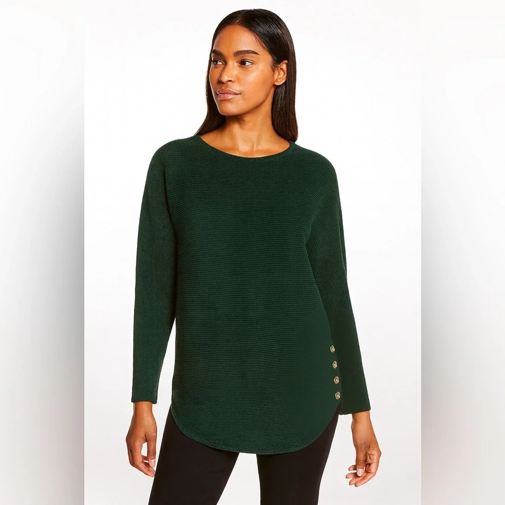 Michael Kors Forest Green Dolman Sleeve Knit Sweater | Size L | Button Hem